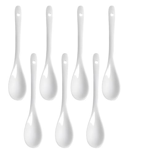 7 Pièces Petite Cuillères à Café, 13 × 2,5 cm Cuillère à Oeufs en Porcelaine Vaisselle en Céramique Long Manche pour Café Dessert Cuisine Maison et...