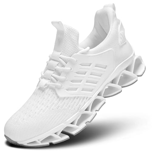 Mens Walking Shoes Slip on Blade Tennis Casual Fashion Trail Running Sneakers Comfort Non Slip Work Sport Athletic Trainers White