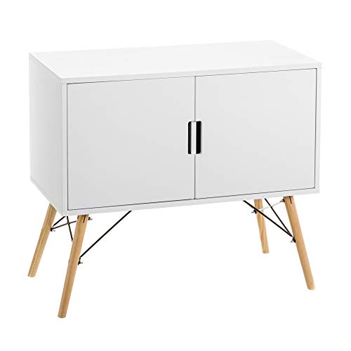 Cómoda nórdica Blanca de 2 Puertas de Pino y MDF, de 80x40x71 cm - LOLAhome