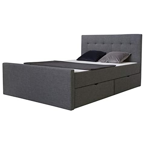 Homestyle4u 1979, Bett 120x200 Grau Polsterbett 120 x 200 cm Bettgestell Mit Lattenrost Rückenlehne 2 Schubladen Anthrazit Cover