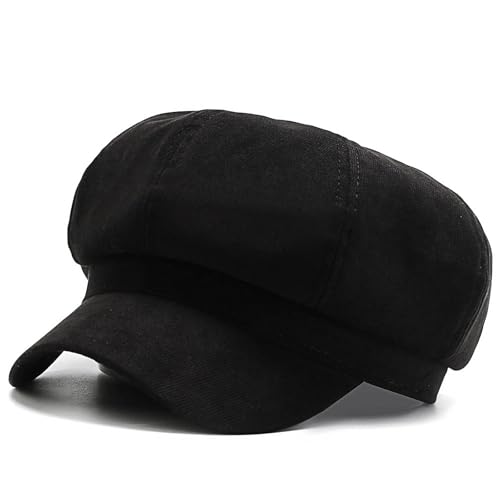 MUNSKT Women's Beret Hat Newsboy Beret Cap Women's Balloon Hat with Visor for Four Seasons, Women Baker Boy Hat (DE/NL/SE/PL, Alphanumerisch, Einheitsgröße, M, Black)