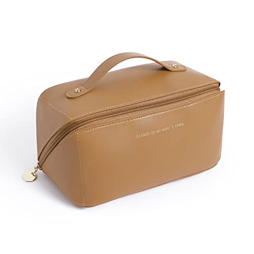 Hpamba Kosmetiktasche mit Tragegriff Kosmetiktasche aus PU-Leder Praktische Damen-Schminktasche wasserdichte Kulturtasche Kosmetiktasche für Kosmetika, Schminkpinsel und Schlüssel 1 Stück (Braun) Cover
