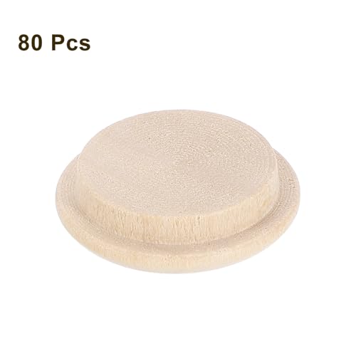Image of uxcell 80Pcs Wood Button Plugs, 20mm / 0.79 inch Hardwood Screw Hole Plug Mushroom Wooden Caps Buttons Wood Plug for Furniture Woodworking Craft Decor (25mm x 20mm)