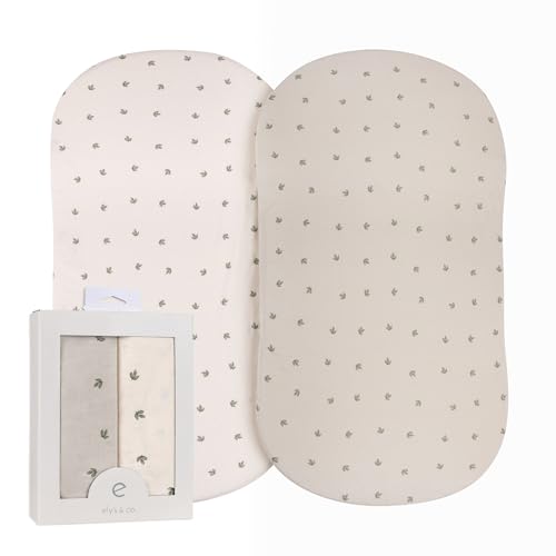 Image of Ely’s & Co. Bassinet Sheets, Baby Boy/Girl Fitted Bassinet Mattress Sheet Set - 2 Pack, 100% Jersey Knit Cotton, fits Oval, Hourglass and Rectangle Mattress, Sage Vintage Leaf Collection, 32”x16”x3”