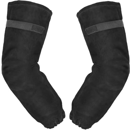 LeaSeek Leather Welding Work Sleeves,Heat & Flame Resistant Arm Protection Gardening Sleeve, Black 47cm, One Size Fit Most