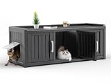 DRATO Outdoor Cat House Resin Weatherproof Hidden Cat Litter Box with Triple Doors, Seating & Storage Space Enclosed Litter Box Furniture for Indoor & Outdoor Use