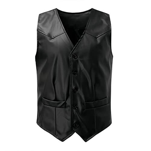 Men's V Neck Western Cowboy Vest Faux Leather Suit Vest Button Down Waistcoat Slim Fit Vintage Sleeveless Vest Jacket3