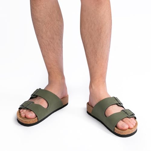 Image of FITORY Mens Sandals, Arch Support Slides with Adjustable Buckle Straps and Cork Footbed Size 7-14.5