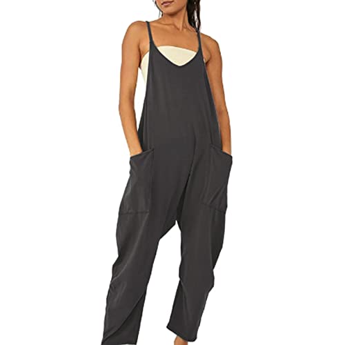 RPAEOY Mono para Mujer sin Mangas con Bolsillos Elegante Casual Jumpsuit Talla Grande Rompers Pierna Suelta Mamelucos (Negro,S)