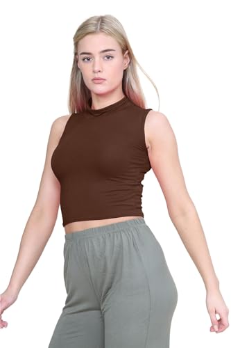 Polo elástico sin mangas con cuello alto de mujer que realza la silueta