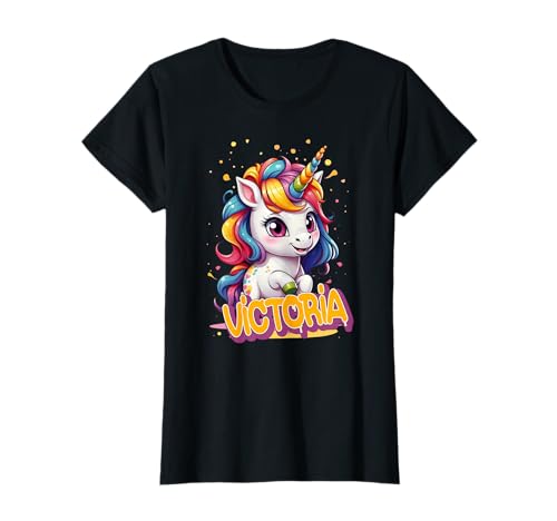 VICTORIA - Schöner Mädchen Name mit süßem Einhorn T-Shirt