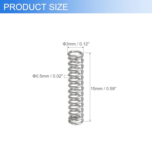 uxcell 6Pcs Compression Springs, 0.5mm Wire Diameter x 3mm OD x 15mm Length 304 Stainless Steel Extension Spring Ballpoint Pen Pressure Springs for Shop Home Repairs, Silver - Image 3
