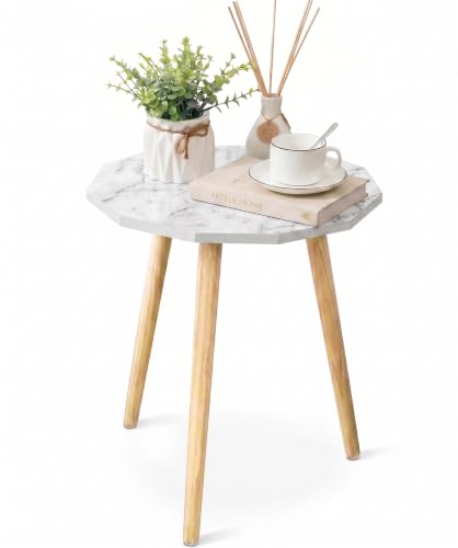 Image of UHUD CRAFTS Multipurpose Wooden Coffee Table /Centre Table /Side Table /End Table /Tea Table for Living Room, Bedroom, Balcony & Office - White Marble - 14x17 Inches