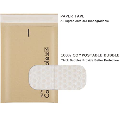 6X10 100% Biodegradable Bubble Mailers,25 Count Brown #0 Compostable Padded Packaging Wrap Envelopes Pouches Eco Friendly Self Seal Bags #TOP1