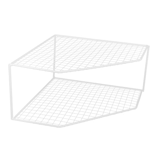OSOLADY Corner Tabletop Pan Rack Two-layer Kitchen Pot Organizer Iron Mesh Shelf Drainage for Household Cabinet and Sink Storage, White 12cm Height Multi-function Kitchen Supplies