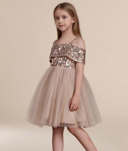 Sparkly Sequin Tulle Flower Girl Dresses for Wedding Straps Formal Pageant Prom Mini Dress4