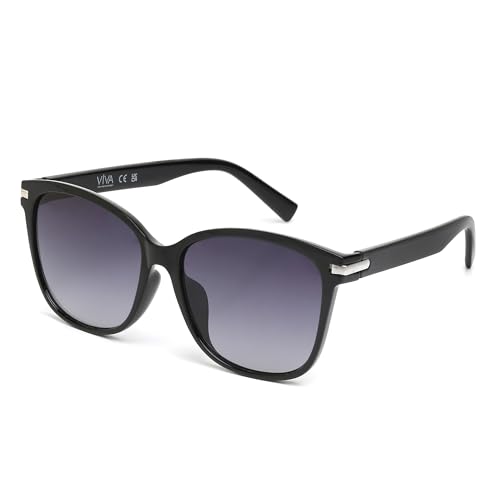 Women's Injected Sun Glasses Polarized Oval Sunglasses, Shiny Black, 55/16/145 - Main Image
