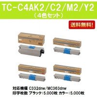 OKI 純正インクカートリッジ TC-C4A〇2 4色セット Amazon.co.jp: TC-C4A K2,C2,M2,Y2 純正4色セット(沖データ)(MC363dnw