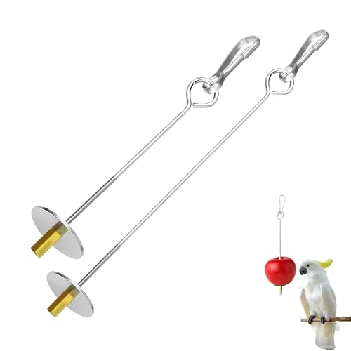 2 Pièces Mangeoire à Brochettes en Acier Inoxydable pour Perroquets - Grande 22cm + Petite 17cm Porte-Fruits/Légumes, Jouet à Fourrager pour Perruches Calopsittes