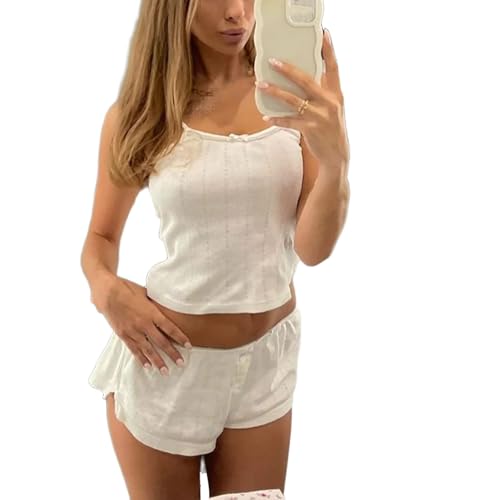 Pyjama court en dentelle pour femme : ensemble décontracté haut court et short fluide