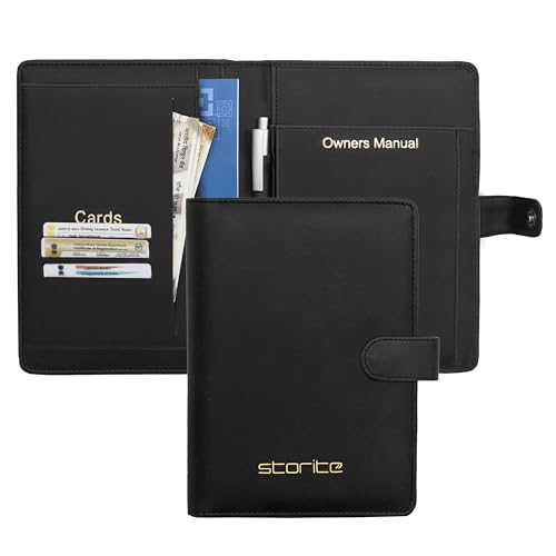 Image of Storite Car Document Holder Owner Manual, Durable PU Leather Vehicle Registration & Insurance Insurance Card, Driving Licence, RC Book Organizer with Multiple Pockets (Black)