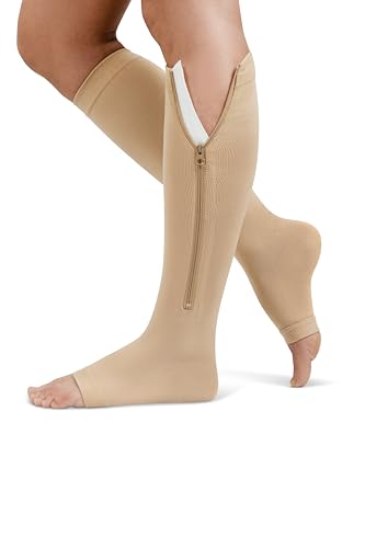 Image of TheraMagic Zipper Compression Socks for Men & Women, 20-30mmHg Closed Toe Graduated Zippered Compression Stocking