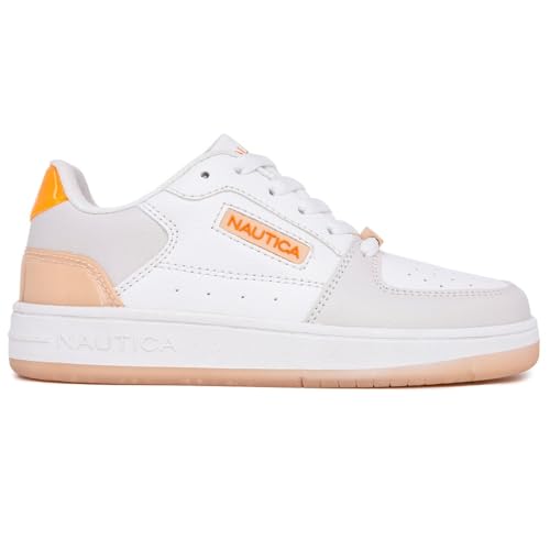 Nautica Girls Kids Fashion Sneakers - Low-Top Court Shoes For Kids: Lace-Up And Slip-On Tennis Sneakers-Monsanta Girls-Bone Neon Orange Size-1 thumb #1