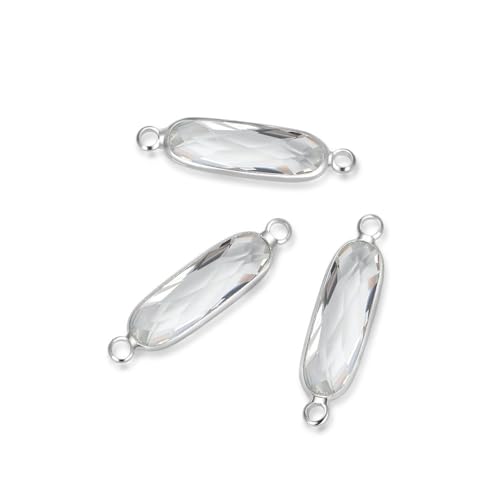 10pcs Adabele Grade A April Diamond Clear Birthstone Connector Link 21mm Rectangle Bar Sterling Silver Plated Crystal Rhinestone Bead for DIY Craft Jewelry Making CCP9-S4