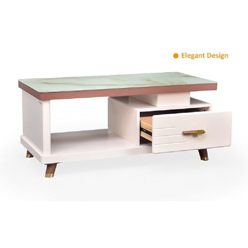 Image of Royaloak Melaka Malaysian Coffee Table | Tempered Glass Top | HDF with High Gloss Reflective Finish | Ample Storage | Coffee Table for Living Room | Table with Storage | Multipurpose Table