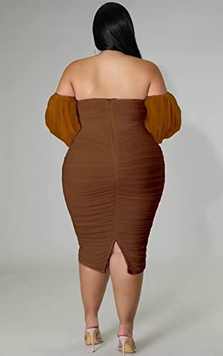 Image of EDITCOZY Women Plus Size Dresses Curvy Off Shoulder Long Sleeve Cocktail Wedding Guest Bodycon Club Midi Dress