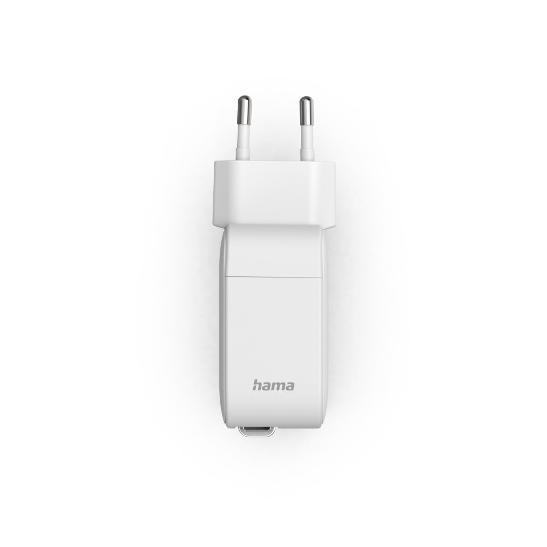 Hama | Caricatore 2 USB C 65 W GAN (230 V, Power Delivery, cavo estensibile, Qualcomm Quick Charge, Dual, Compatto, retrattile) Colore Bianco