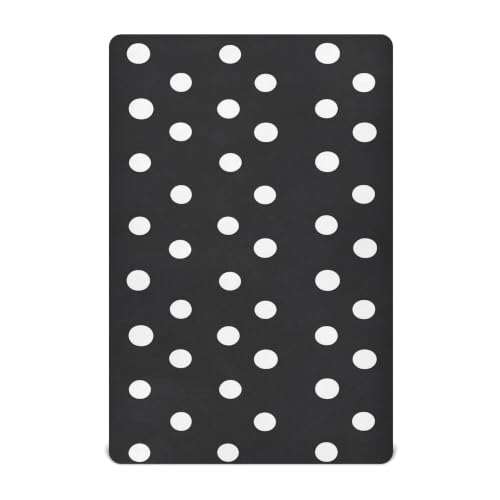 Image of White Polka Dot Black Crib Sheets Soft Breathable Fitted Baby Crib Sheets Mattress Cover for Girls Boys, 52 inch x 28 inch x 9 inch