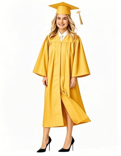 GradPlaza Matte Graduation Cap and Gown 2026 Tassel Year Middle High College School Adult Gold Size 54 Robe