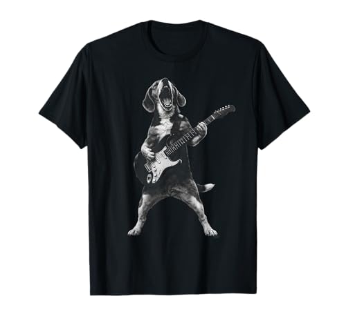Image of Beagle Electric Guitar Rock Musician Art Dog Lovers Gift T-Shirt
