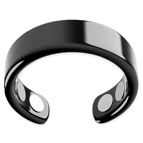 IENRGJ Magnetic Rings for Women & Men, Vayro Ring Stainless Steel Open Adjustable Ring, Fatigue Relief Sleep Aid Magnetic Acupressure Ring (Black)