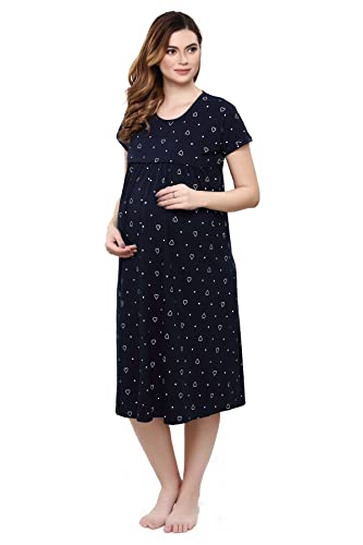 Image of TIGYWIGY Women's Cotton Printed Knee Length Maternity /Feeding /Nursing Nighty