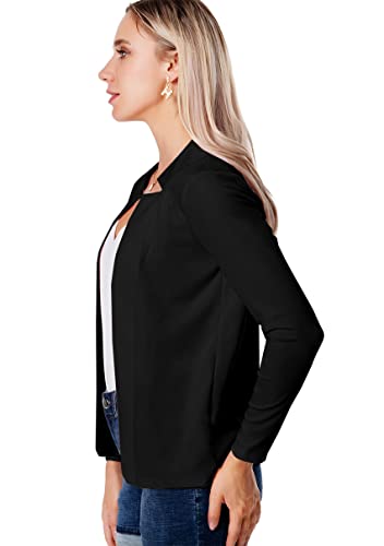 Image of YMING Womens Open Front Work Blazer Business Long Sleeve Jackets Solid Color Office Short Cardigans