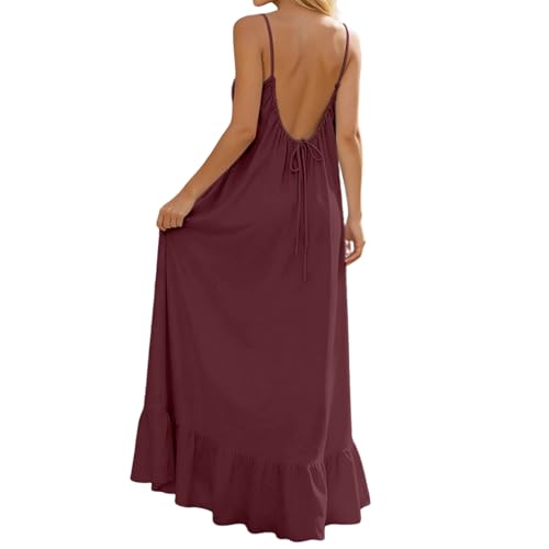 Linen Dresses for Women Backless Cami Lounge House Linen Maxi Spaghetti Strap Open Low Back Summer Beach Vacation Sundresses Sexy Tie Back Postpartum Dress Summer Cover Up Womens Trendy Clothes