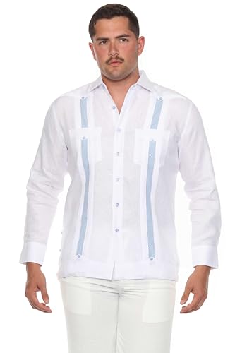 Mojito Men's 100% Linen Guayabera Chacabana Shirt Long Sleeve - Artisan Embroidery