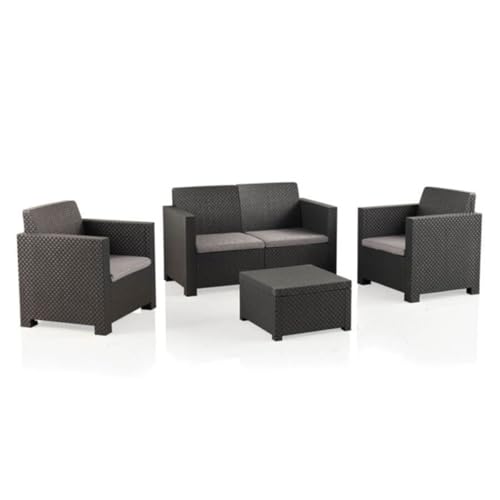 SP Berner Shaf - EVO Confort | Set Muebles de Salon Exterior - Conjunto Muebles Jardin Exterior 4 Plazas | Fabricado en España con Materiales Reciclados - Color Grafito