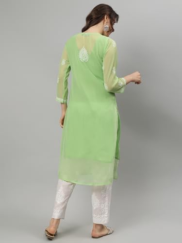 Image of Seva Chikan Hand Embroidered Lucknowi Chikankari Georgette Kurta with Inner Slip SCL4711