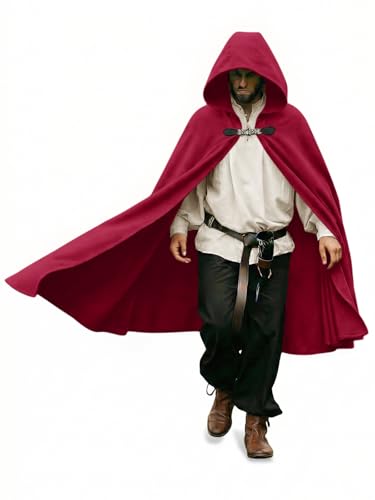 Runcati Mens Renaissance Hooded Cloak Medieval Samurai Witch Vampire Cape Wizard Raven Halloween Costume
