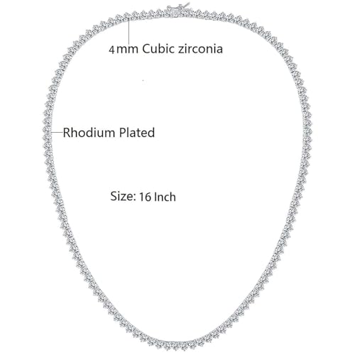 Gemsme 4mm Tennis Necklaces for Women - 3 Prong 18K White Gold Plated Round Cubic Zirconia Classic diamond Tennis Chain, Tennis Necklace for Women and Men, Size 16/18/20/22/24 inch3