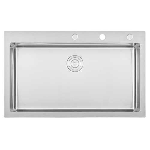 Cozyblock 36 Inches 16-Gauge Stainless Steel Topmount Drop-In Single Bowl Kitchen Sink In Brushed Stainless Steel Finish With Cutting Board And Strainer #TOP1