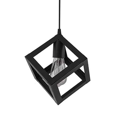 Image of JACKAL Metal Cube Shape Pendant Light Without Bulb - Pack of 1|Hanging Ceiling Light with Braided Cord|Decorative Chandelier for Home, Living Room, Indoor, Outdoor&Bar|Jhumar Lighting (Black)