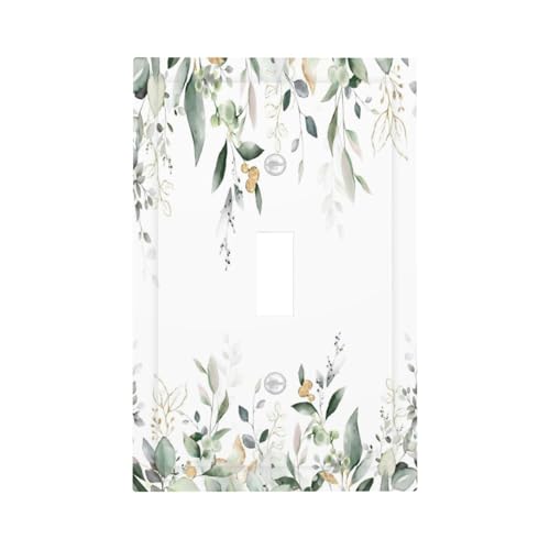 Decorative Switch Plate Covers Rustic Ink Green Eucalyptus Leaves Sage leaf 1 Gang Light Switch Cover Plate Single Toggle Wall Plate Outlet Covers Wall Plate Faceplate for Bedroom Decor