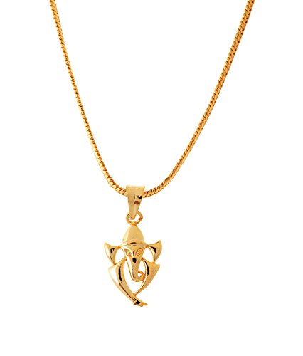 Image of Handicraft Kottage Gold plated Metal Ganesha Pendant with Chain for Men,women and kids | Gold plated Chain with Pendant | chain with Ganesh locket (Style 2)