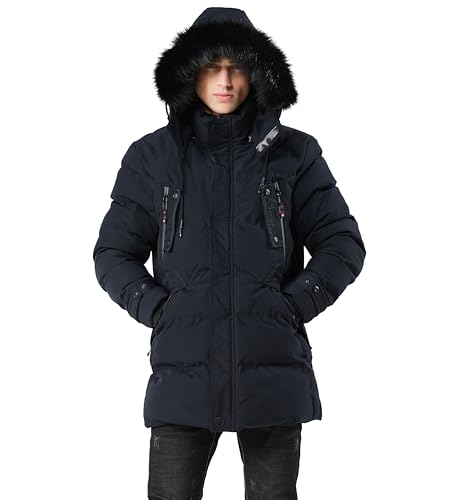 Image of WEEN CHARM Men's Warm Parka Ski Jacket Water Resistant Puffer Jacket Long Winter Coat with Detachable Hood Faux-Fur Trim