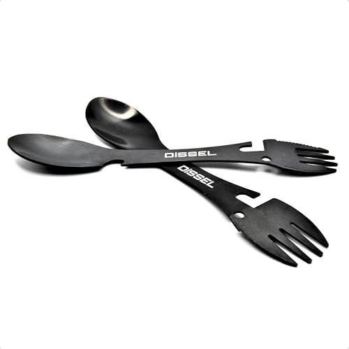 Camping Spork Utensil Set - DiSSEL Stainless Steel Adaptive Utensils, Long Handle Backpacking Spoon & Metal Spork, Lightweight & Durable Camping Utensils for Outdoor Adventures