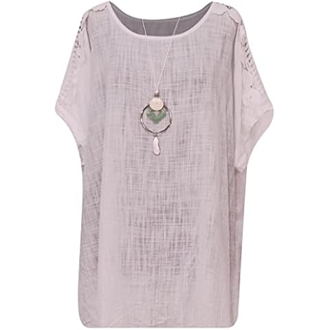 George Hilton Ladies Italian Lace Shoulder Tunic Top Oversized Necklace Lagenlook Tunic Blouse Top One Size (14-22) UK (White), S-XXL Plus Cover